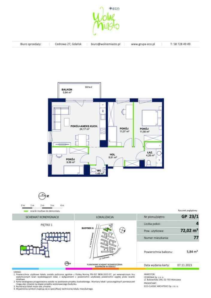 4 pokoje | Wolne Miasto, Etap VII, mieszkanie 77: zdjęcie 93328227