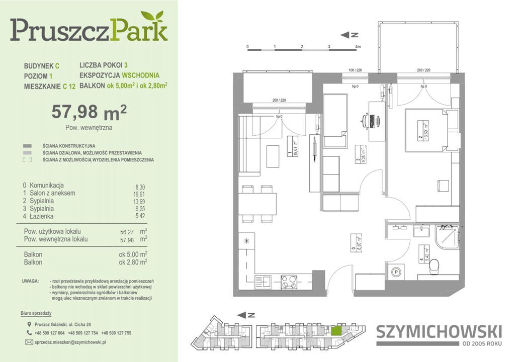 Pruszcz Park 1.C.12 - mieszkanie 3-pok na I piętrze DWA balkony: zdjęcie 93462998