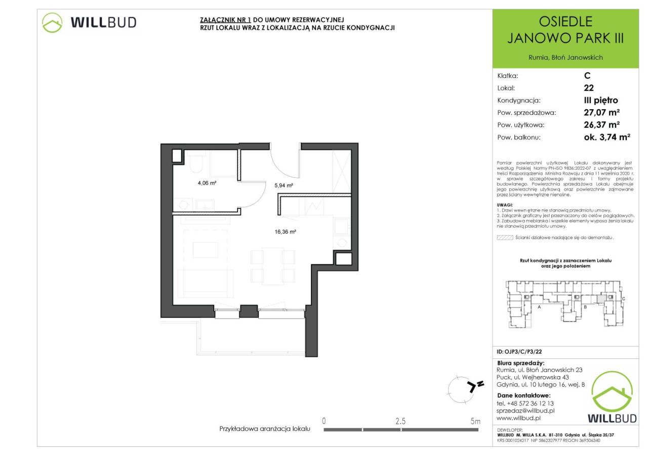 Kawalerka z balkonem (27,07 m2) - Osiedle Janowo Park III: zdjęcie 93572224