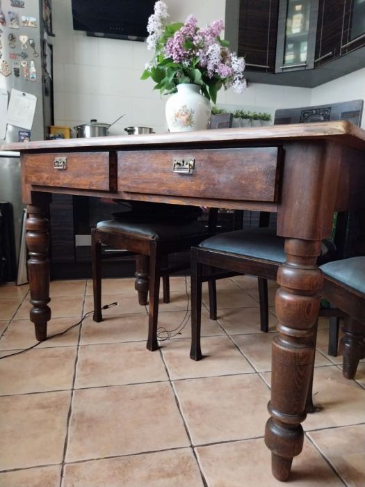 Przedwojenny stary stół retro vintage dębowy Solidny ludowy wiejski