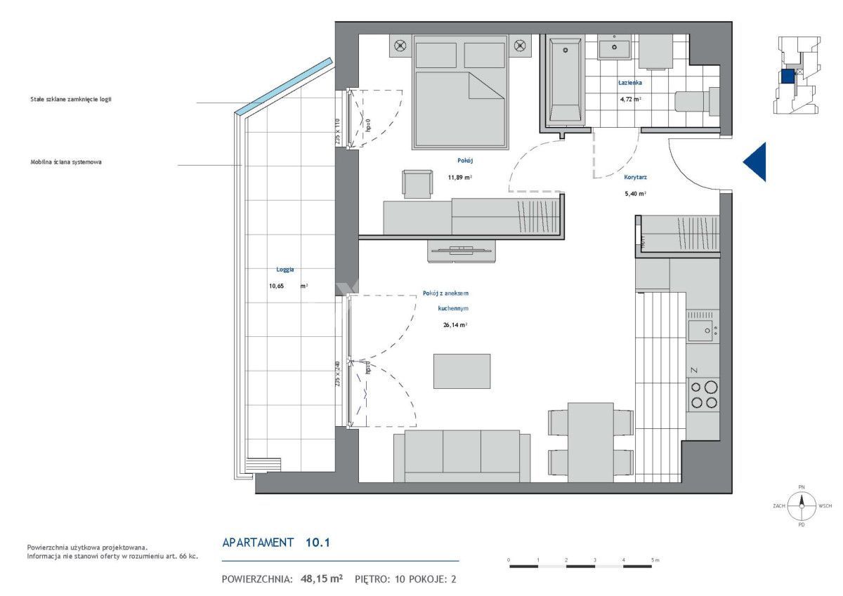 Dwupokojowe mieszkanie na 10 piętrze z Loggią: zdjęcie 93951909