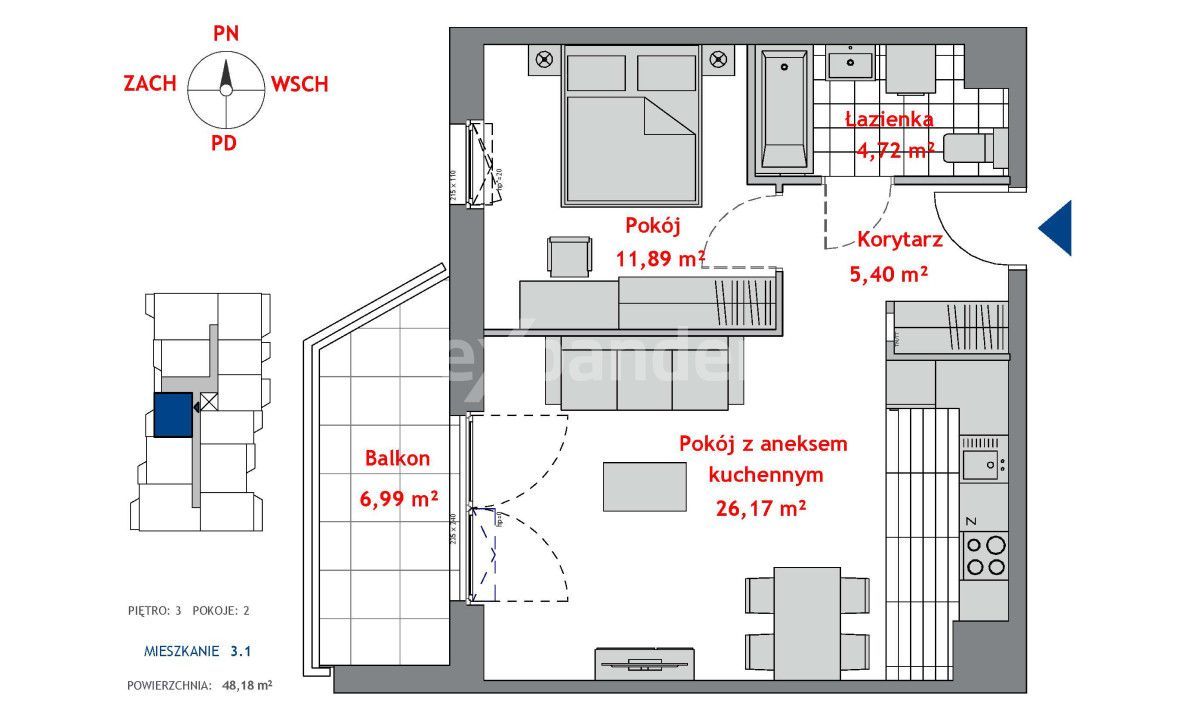 Dwupokojowe mieszkanie z garderobą i tarasem: zdjęcie 93988311
