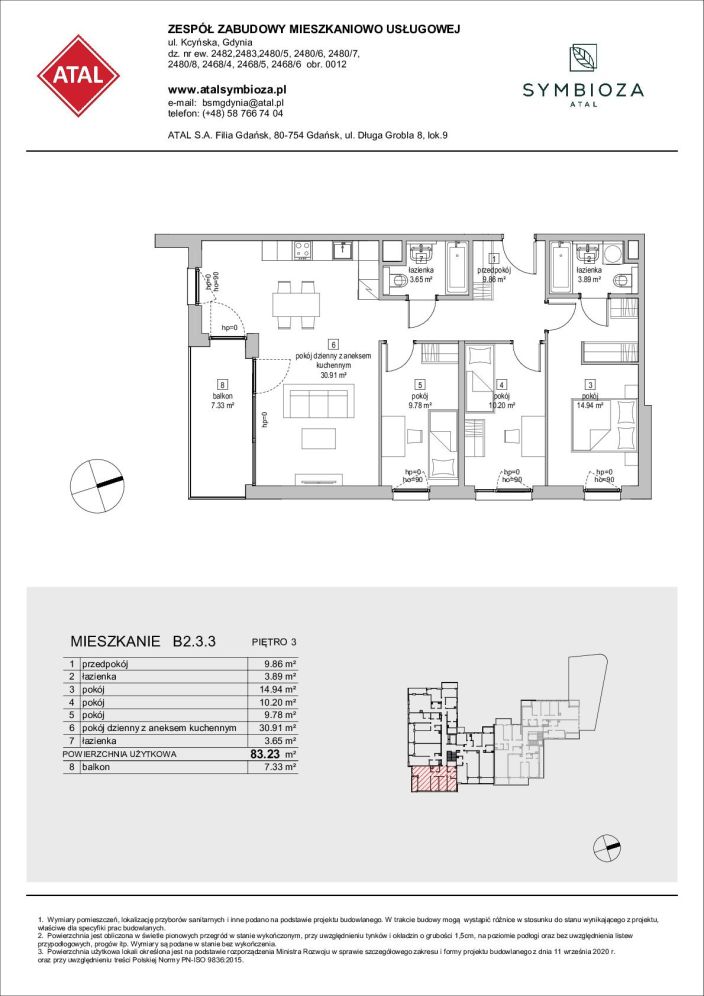 Symbioza Gdynia, mieszkanie B2.3.3 83.2m<sup>2</sup> - ATAL: zdjęcie 94171975