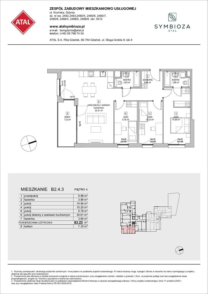 Symbioza Gdynia, mieszkanie B2.4.3 83.2m<sup>2</sup> - ATAL: zdjęcie 94172112