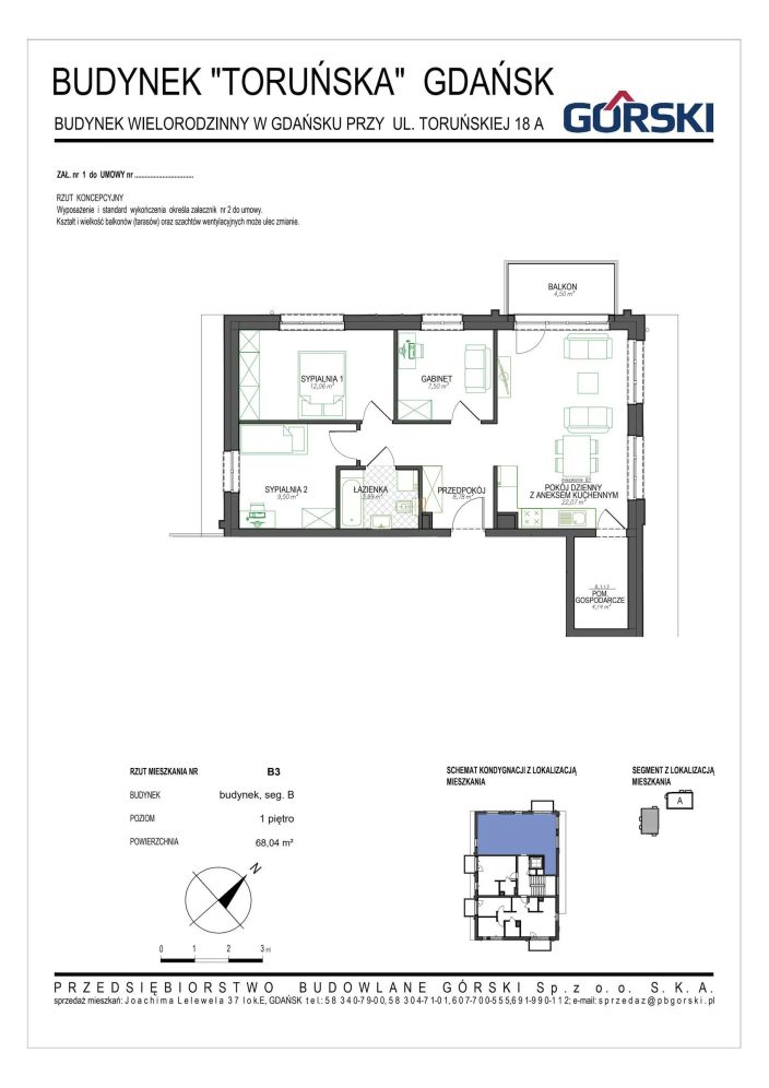 Mieszkanie B3, bud. 16, Toruńska 16, 68,04 m²: zdjęcie 94487015