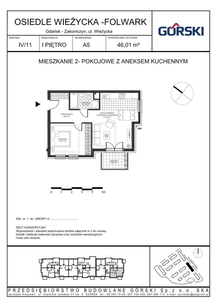 Mieszkanie A5, bud. 11, Wieżycka Folwark, 46,01 m²: zdjęcie 94487116