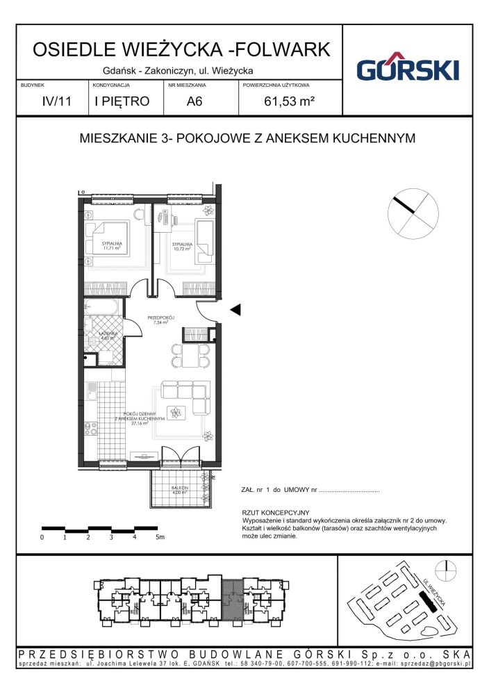 Mieszkanie A6, bud. 11, Wieżycka Folwark, 61,53 m²: zdjęcie 94487221