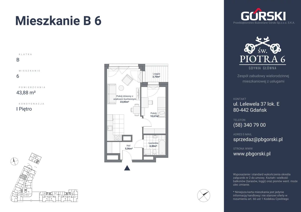 Mieszkanie B6, bud. B, Św. Piotra, 43,88 m²: zdjęcie 94487270