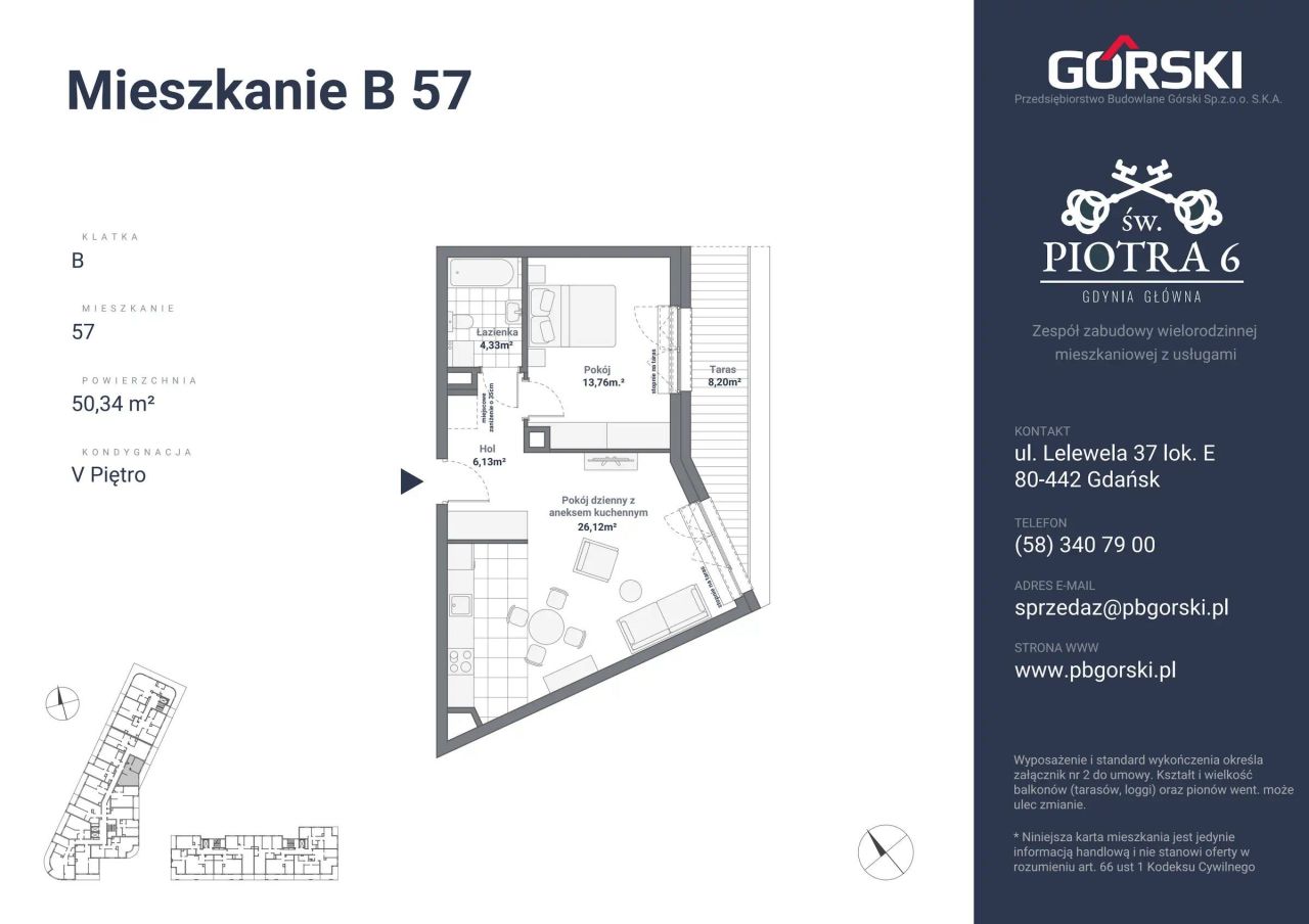 Mieszkanie B57, bud. B, Św. Piotra, 50,34 m²: zdjęcie 94487499