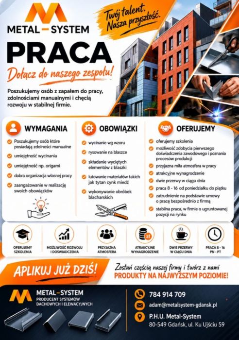 Pracownik produkcji obróbek blacharskich metaloplastyki