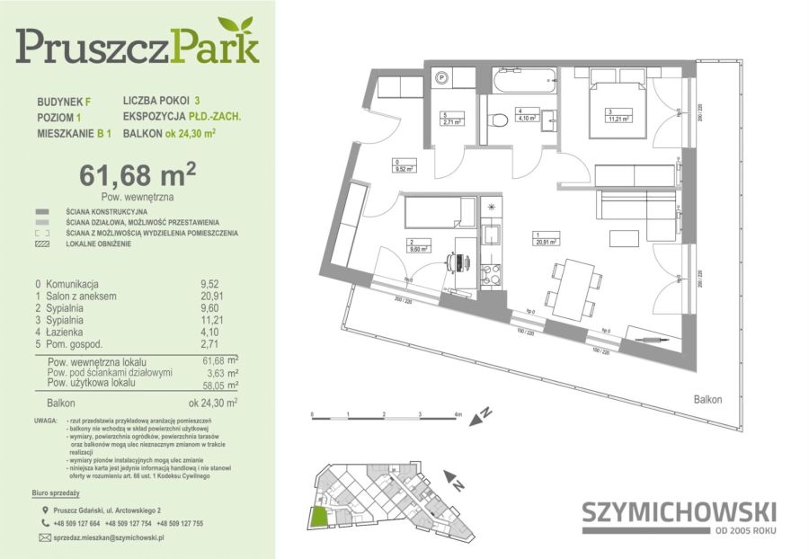 Pruszcz Park | F.B.1 | narożne, słoneczne 3-pok. 62 m2: zdjęcie 97069525