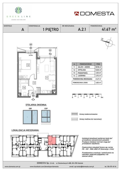 GreenLine A.2.1 - 2 pokoje 41.67 m&sup2; z loggią, dużymi oknami i porannym światłem: zdjecie 98776775