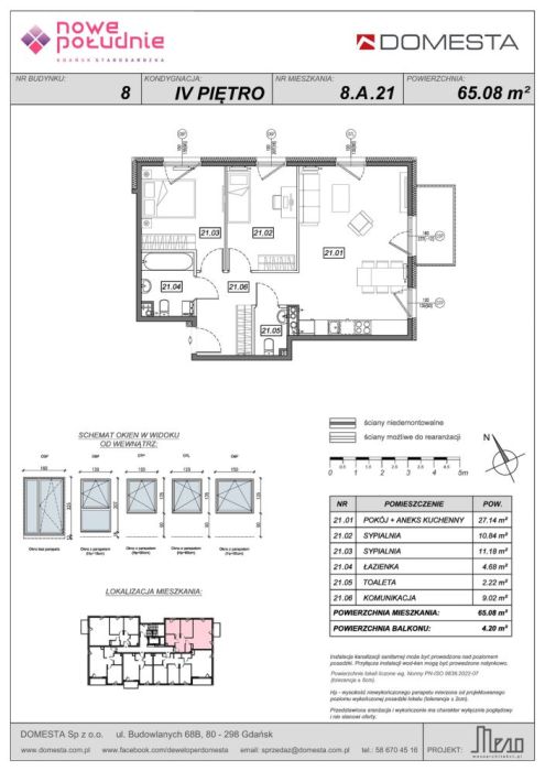 Nowe Południe 8.A.21 - 3 pokoje 65,08 m&sup2;, balkon, dodatkowy pokój do pracy, kuchnia w narożniku: zdjęcie 98592182