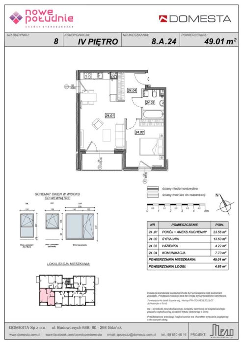 Nowe Południe 8.A.24 - 2 pokoje 49,01 m&sup2;, słoneczne, narożne, loggia, większa przestrzeń i swoboda: zdjęcie 98592184