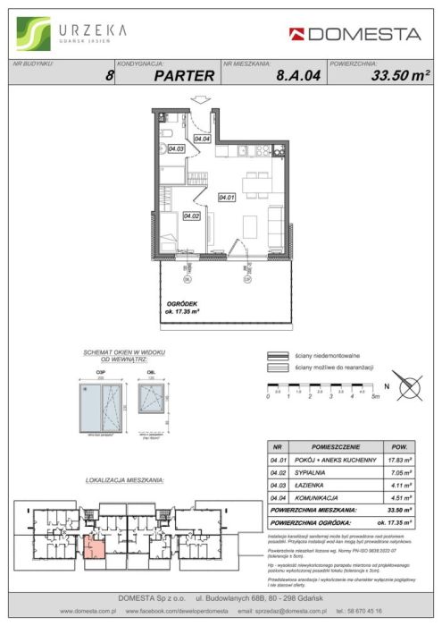 Urzeka 8.A.04 - 2 pokoje 33,50 m&sup2;, ogród, zachodnie światło, witrynowe przeszklenie: zdjęcie 98470518
