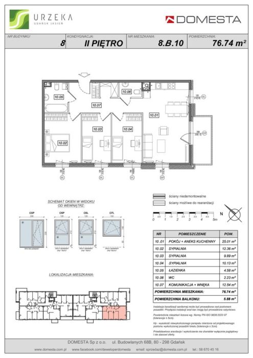 Urzeka 8.B.10 - 4 pokoje 76,74 m&sup2;, słoneczne, zrównoważony metraż, przestrzeń dla wspólnych pasji: zdjęcie 98470775
