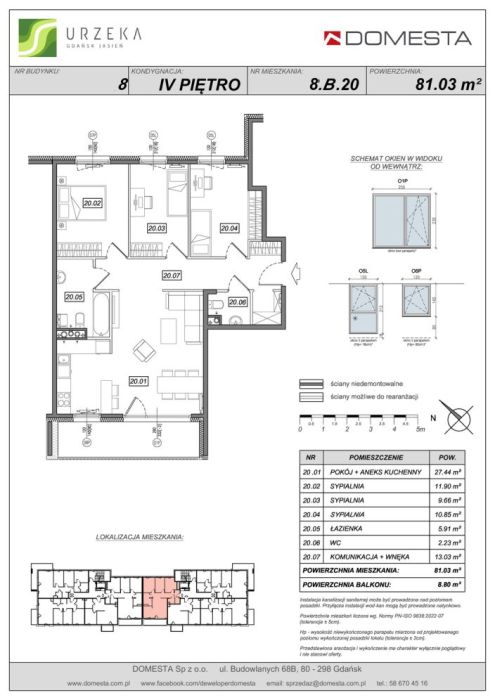 Urzeka 8.B.20 - 4 pokoje 81,03 m&sup2;, dwustronne, wschodnie sypialnie z widokiem na zieleń, zachodni salon z balkonem: zdjęcie 98470883