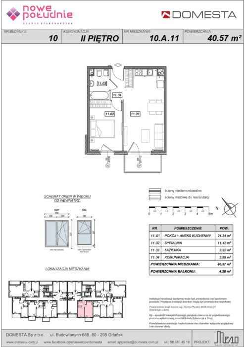 Nowe Południe 10.A.11 – 2 pokoje, 40,57 m&sup2;, z miejscem na zabudowy i wygodnym układem: zdjęcie 98600640