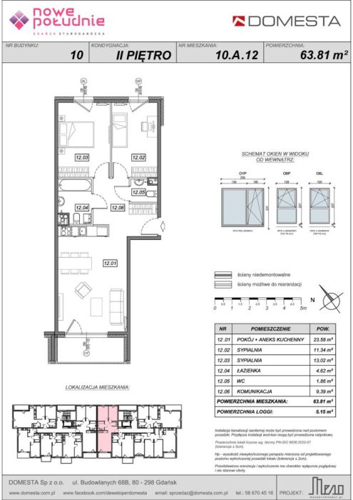 Nowe Południe 10.A.12 – 3 pokoje, 63,81 m&sup2;, z dużą łazienką i przestrzenią do przechowywania: zdjęcie 98600659