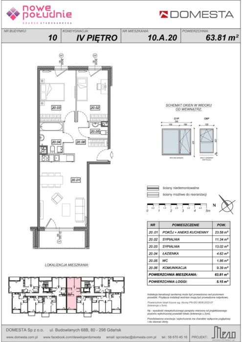 Nowe Południe 10.A.20 – 3 pokoje, 63,81 m&sup2;, dwustronne z oddzielnym WC: zdjęcie 98600798