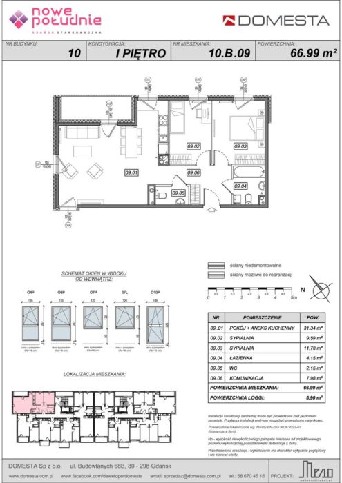 Nowe Południe 10.B.09 – 3 pokoje, 66,99 m&sup2;, narożne z dużym salonem i loggią: zdjęcie 98601044
