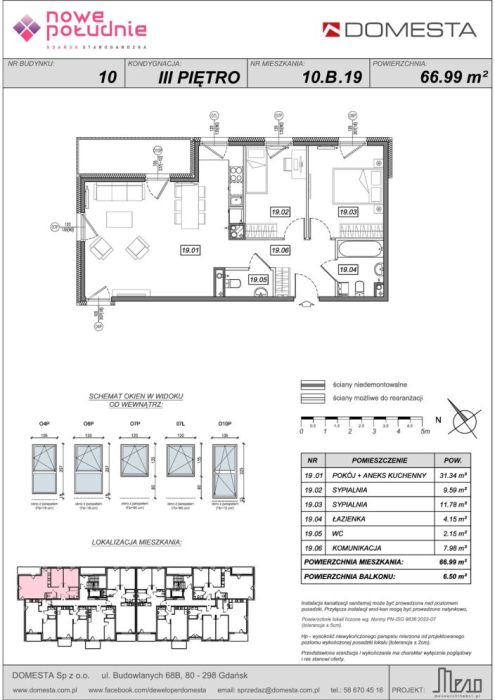Nowe Południe 10.B.19 – 3 pokoje, 66,99 m&sup2;, z dopracowaną strefą dzienną i dużym balkonem: zdjęcie 98601201