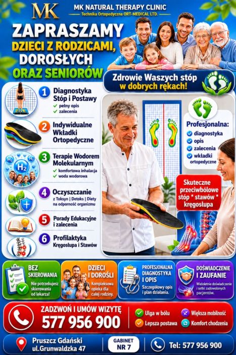Ulga i działanie przeciwbólowe w stopach,stawach,kręgoslupie