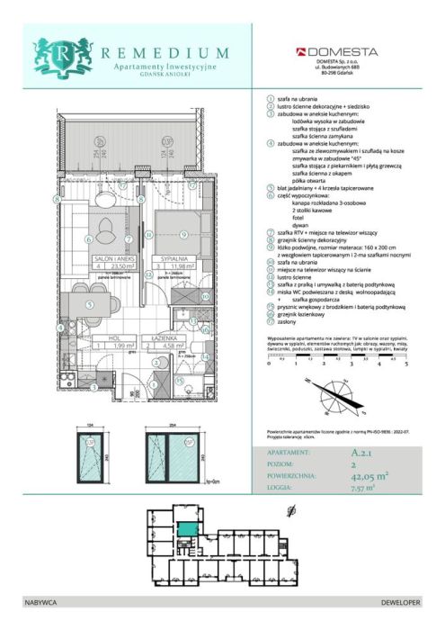 Remedium A.2.1 – gotowy apartament 42,05 m&sup2;, 2 pokoje, do 4 osób, wyposażenie w cenie, przy GUMed i PG: zdjecie 98687135