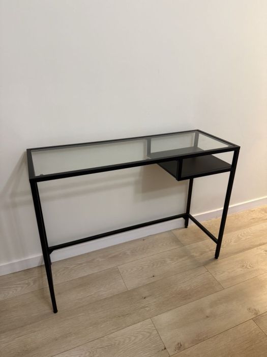 Nowoczesne biurko / konsola loft  szkło + czarny metal  stan idealny: zdjęcie 98696469