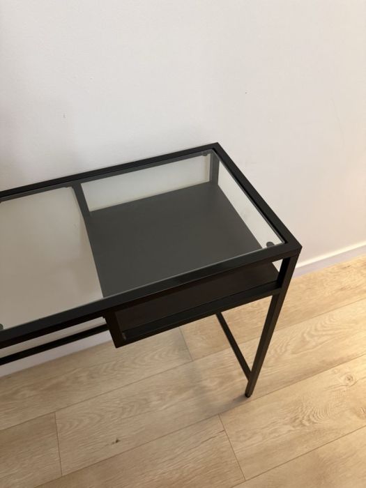 Nowoczesne biurko / konsola loft  szkło + czarny metal  stan idealny: zdjęcie 98696470