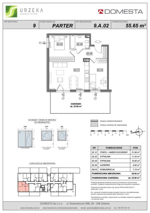 Urzeka 9.A.02 - 3 pokoje, parter, 55,65 m&sup2;, z narożnym ogródkiem i dobrze zbilansowanym układem: zdjęcie 98702452