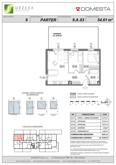 Urzeka 9.A.03 - 3 pokoje, parter, 54,61 m&sup2;, z dużym ogródkiem i wygodnymi sypialniami: zdjęcie 98702462