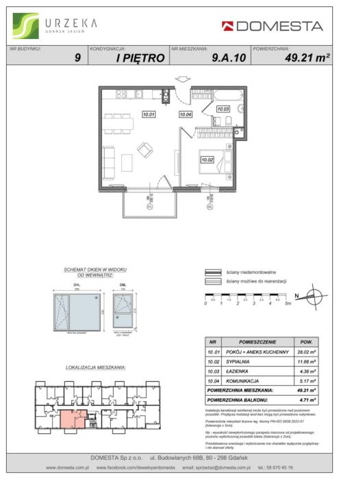 Urzeka 9.A.10 - 2 pokoje, 1 piętro, 49,21 m&sup2;, z dużą częścią dzienną w dobrej cenie: zdjęcie 98702532