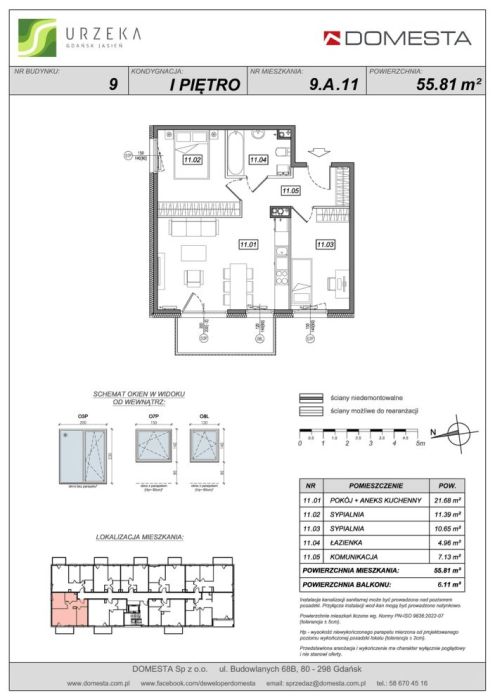Urzeka 9.A.11 - 3 pokoje, 1 piętro, 55,81 m&sup2;, w atrakcyjnej cenie i z efektywnie wykorzystanym metrażem: zdjęcie 98702542