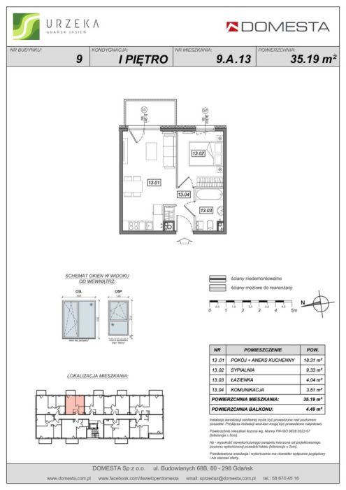 Urzeka 9.A.13 - 2 pokoje, 1 piętro, 35,19 m&sup2;, w bardzo dobrej cenie i z dobrze zaprojektowanym układem: zdjęcie 98702562
