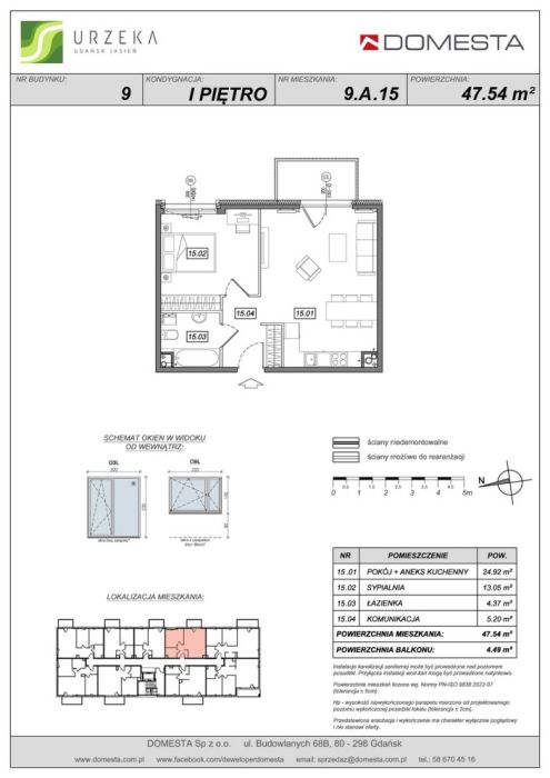 Urzeka 9.A.15 - 2 pokoje, 1 piętro, 47,54 m&sup2;, z przestrzenią i swobodą aranżacji: zdjecie 98702582