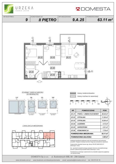 Urzeka 9.A.25 - 3 pokoje, 2 piętro, 63,11 m&sup2;, które rosną razem z potrzebami domowników: zdjęcie 98702682