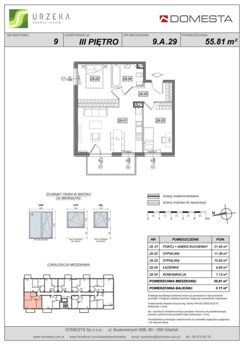 Urzeka 9.A.29 - 3 pokoje, 3 piętro, 55,81 m&sup2;, narożne, z ustawnym salonem do wspólnego gotowania: zdjęcie 98702712