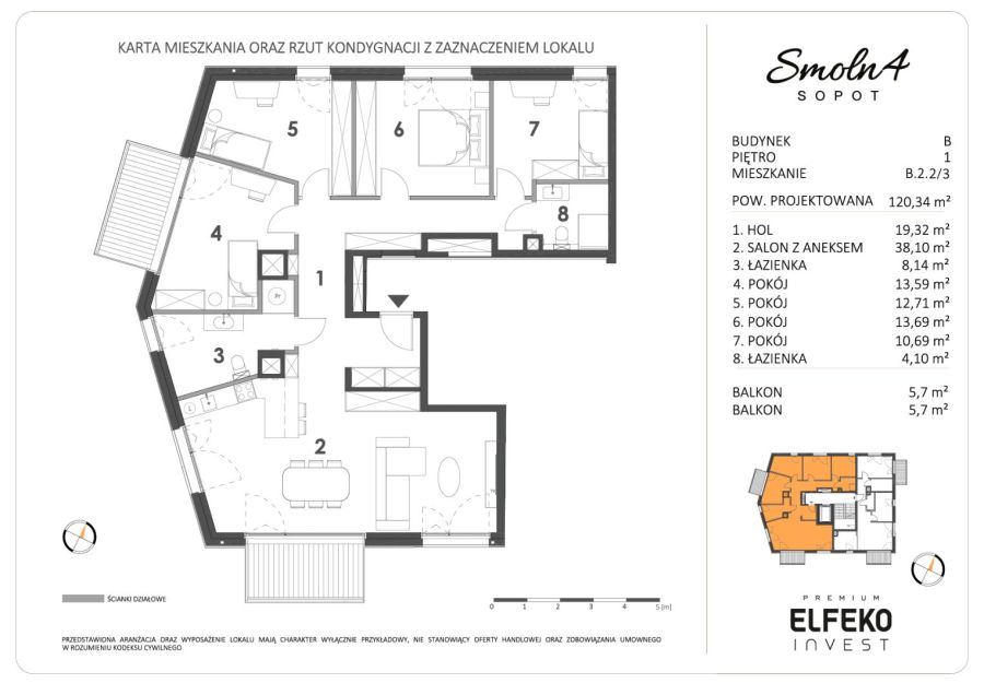 Smolna 4. Sopot, B.2.2/3, mieszkanie 5 pokoi, 2 łazienki