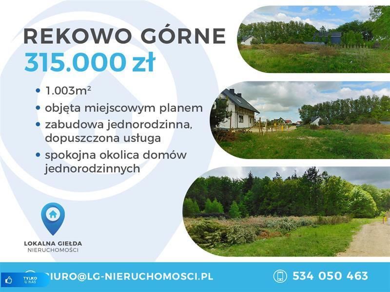 Rekowo Górne, 1003 m2, MPZP, media