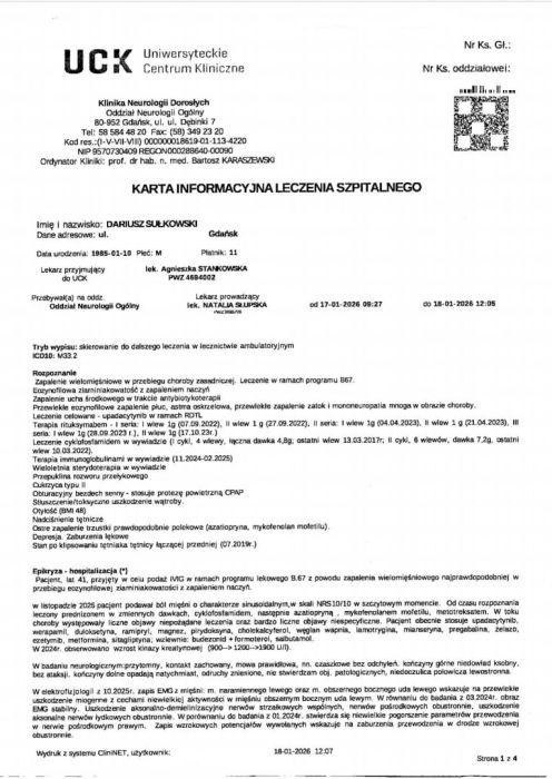 Pomoc w licznych chorobach EGPA Miopatia
