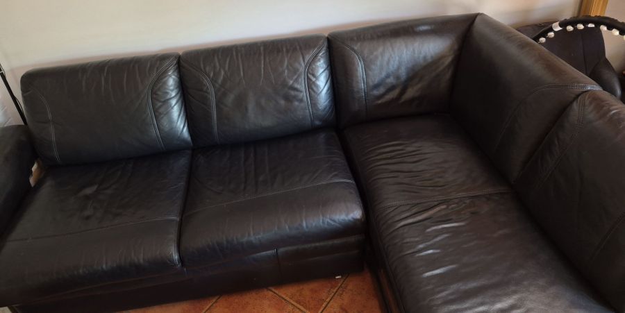 Kanapa skórzana czarna - naroznik z funkcją spania