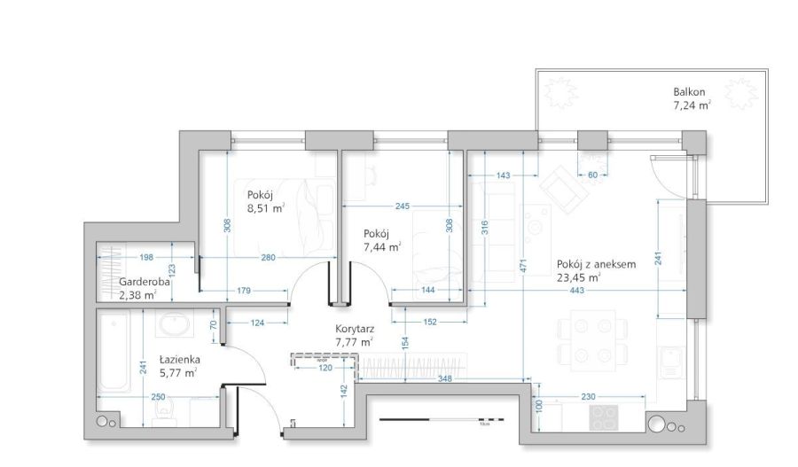 3 pokoje | 56,58 m&sup2; | Balkon | Deweloper: zdjecie 98812193