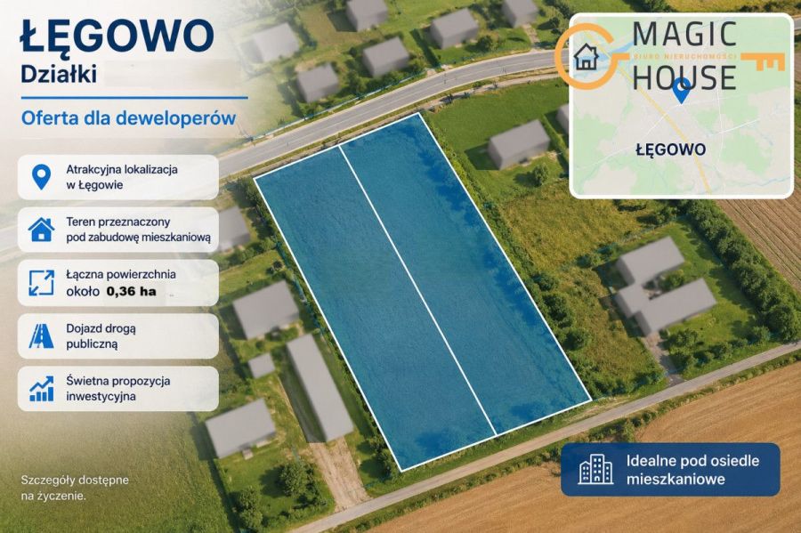 Teren inwestycyjny 1800–3600 m&sup2; | MPZP | Łęgowo
