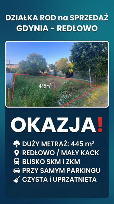 Duża działka ROD 445 m² w Gdyni Redłowo - przy parkingu, blisko SKM: zdjecie 98998441
