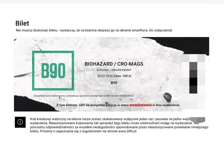 Bilet na koncert Biohazard