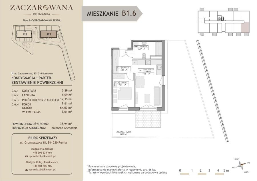 2 pokoje z ogrodem 64 m² - osiedle Zaczarowana w Rotmance
