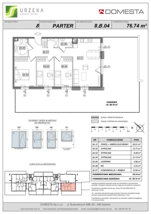 Urzeka 8.B.04 - 4 pokoje 76,74 m&sup2;, ogród większy od mieszkania, słoneczne, narożny ogród: zdjecie 99149459