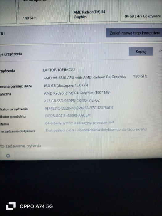 laptop lenovo 16gb ram ssd 512gb grafika 1gb syste: zdjecie 99164822