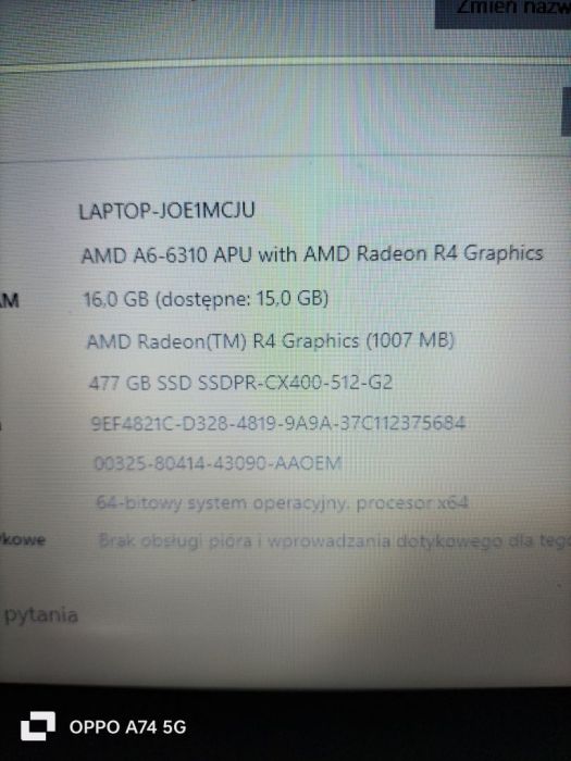 laptop lenovo 16gb ram ssd 512gb grafika 1gb syste: zdjecie 99164823